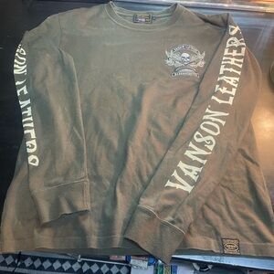 Vanson Leathers Olive Long Sleeve Tee with Sleeve Print